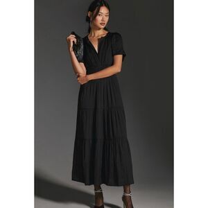 Anthropologie Medium The Somerset Maxi Dress Black Silky